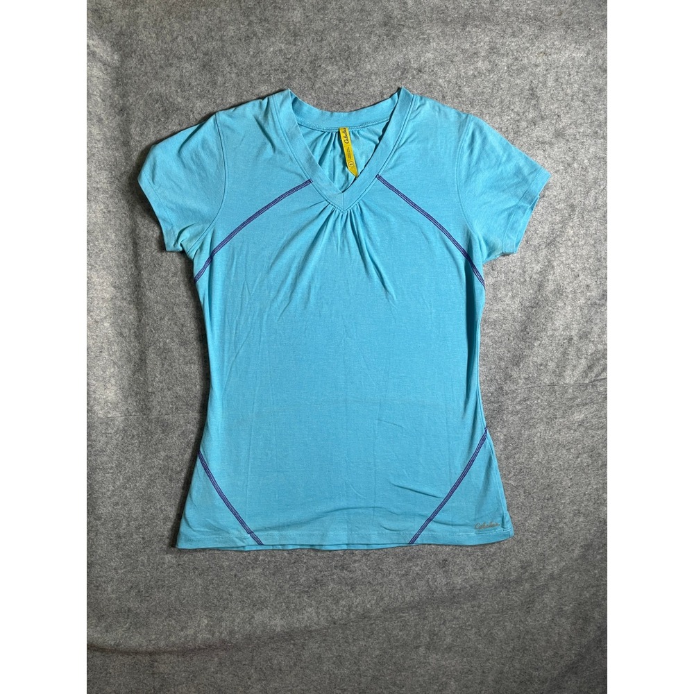 Cabelas Womens Medium Turquoise Blue V-Neck Short Sleeve Active T-Shirt